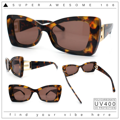 Womens Bow Tie Shape Beveled Thick Plastic Mod Designer Fashion Sunglasses