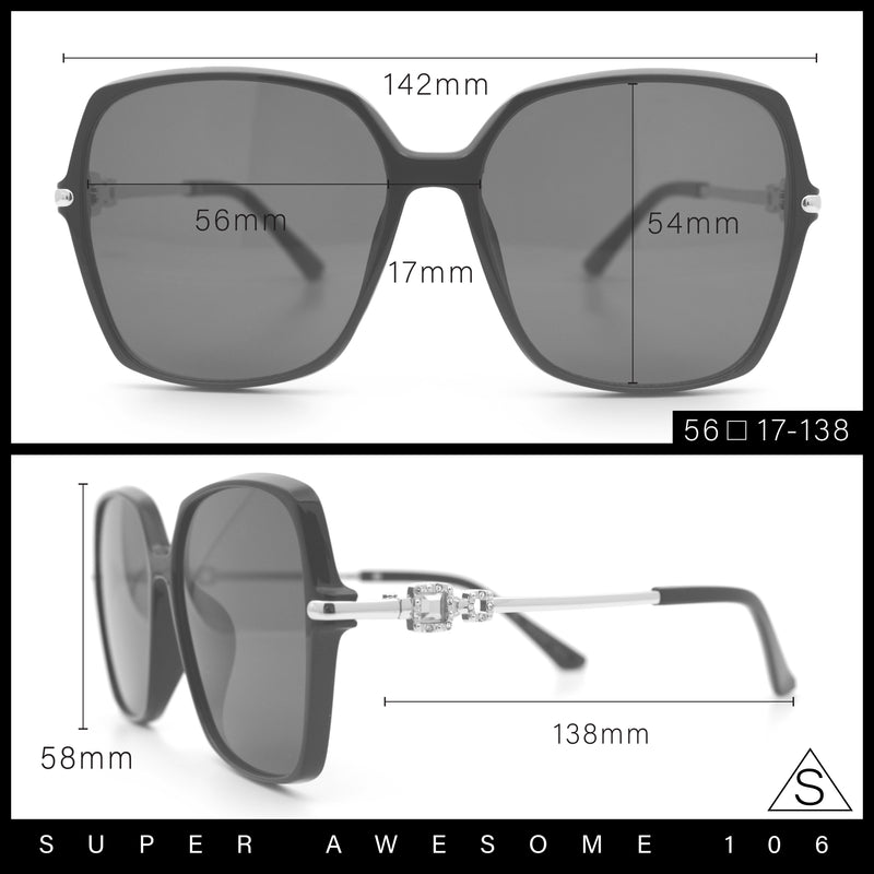 Womens Oversized Butterfly Rectangle Fashion Rhinestone Arm Sunglasses