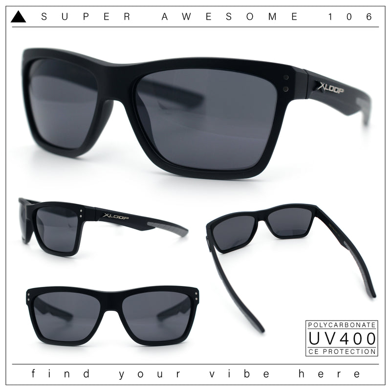 Xloop Mens Rectangle Sport Classic Wrap Horned Plastic Sunglasses