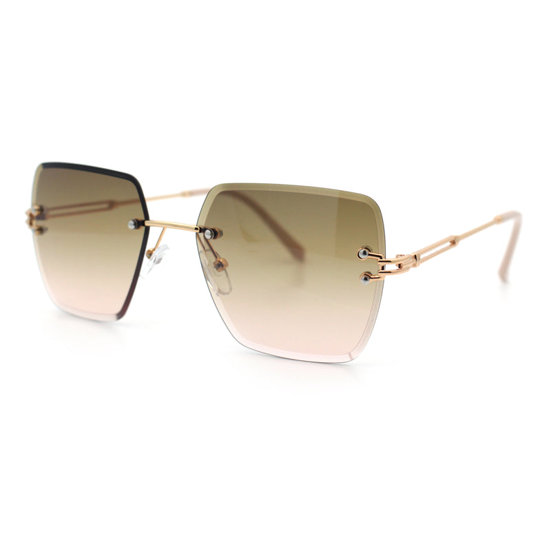 Womens Rimless Oversized Rectangle Designer Fashion Metal Rim Sunglasses