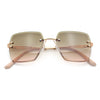 Womens Rimless Oversized Rectangle Designer Fashion Metal Rim Sunglasses