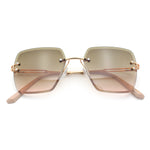 Womens Rimless Oversized Rectangle Designer Fashion Metal Rim Sunglasses
