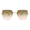Womens Rimless Oversized Rectangle Designer Fashion Metal Rim Sunglasses