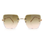 Womens Rimless Oversized Rectangle Designer Fashion Metal Rim Sunglasses