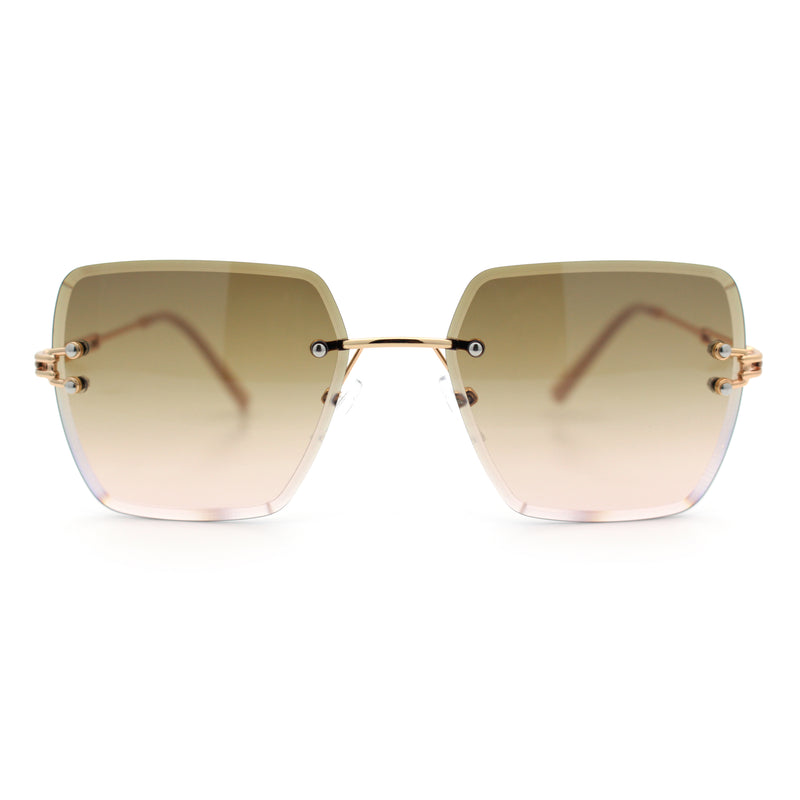 Womens Rimless Oversized Rectangle Designer Fashion Metal Rim Sunglasses