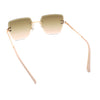 Womens Rimless Oversized Rectangle Designer Fashion Metal Rim Sunglasses
