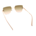 Womens Rimless Oversized Rectangle Designer Fashion Metal Rim Sunglasses