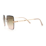 Womens Rimless Oversized Rectangle Designer Fashion Metal Rim Sunglasses