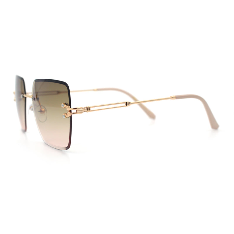Womens Rimless Oversized Rectangle Designer Fashion Metal Rim Sunglasses