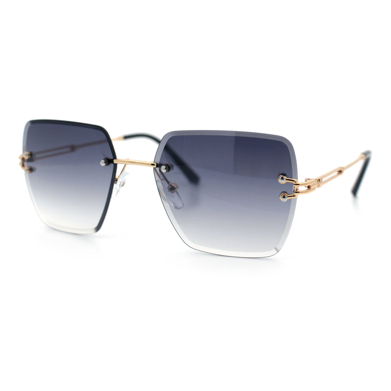Womens Rimless Oversized Rectangle Designer Fashion Metal Rim Sunglasses