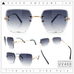 Womens Rimless Oversized Rectangle Designer Fashion Metal Rim Sunglasses