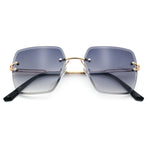 Womens Rimless Oversized Rectangle Designer Fashion Metal Rim Sunglasses