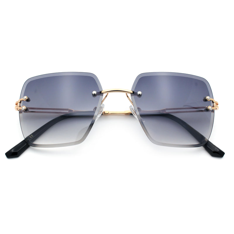Womens Rimless Oversized Rectangle Designer Fashion Metal Rim Sunglasses