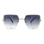 Womens Rimless Oversized Rectangle Designer Fashion Metal Rim Sunglasses