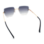 Womens Rimless Oversized Rectangle Designer Fashion Metal Rim Sunglasses