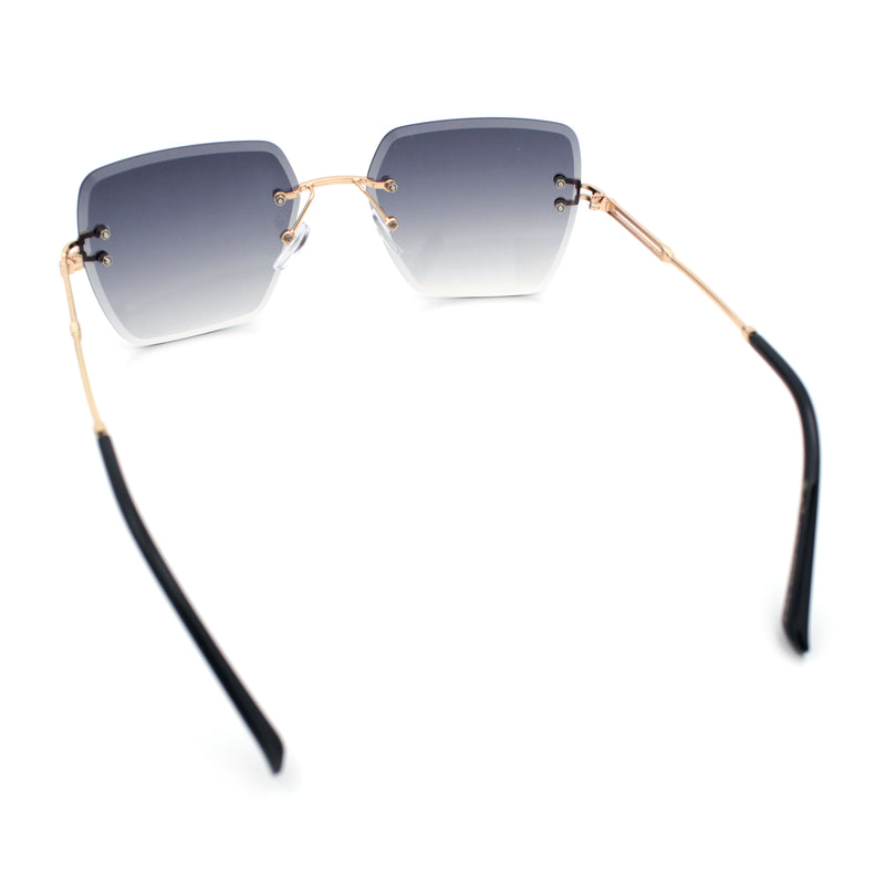 Womens Rimless Oversized Rectangle Designer Fashion Metal Rim Sunglasses