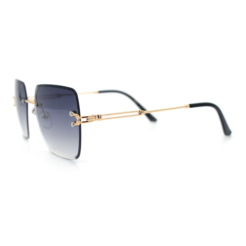 Womens Rimless Oversized Rectangle Designer Fashion Metal Rim Sunglasses