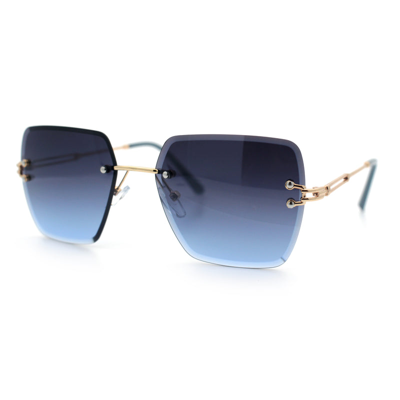 Womens Rimless Oversized Rectangle Designer Fashion Metal Rim Sunglasses