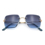 Womens Rimless Oversized Rectangle Designer Fashion Metal Rim Sunglasses