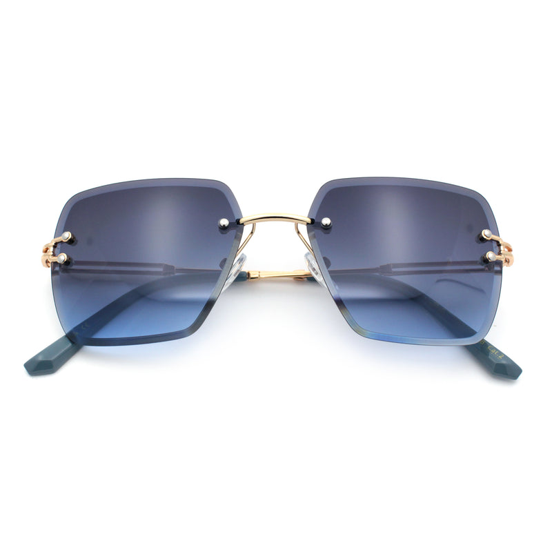 Womens Rimless Oversized Rectangle Designer Fashion Metal Rim Sunglasses