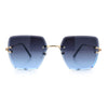 Womens Rimless Oversized Rectangle Designer Fashion Metal Rim Sunglasses