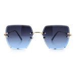 Womens Rimless Oversized Rectangle Designer Fashion Metal Rim Sunglasses