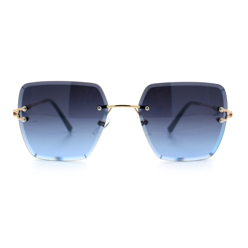 Womens Rimless Oversized Rectangle Designer Fashion Metal Rim Sunglasses
