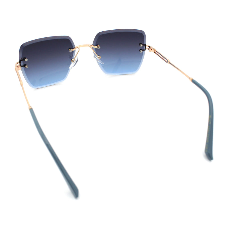 Womens Rimless Oversized Rectangle Designer Fashion Metal Rim Sunglasses