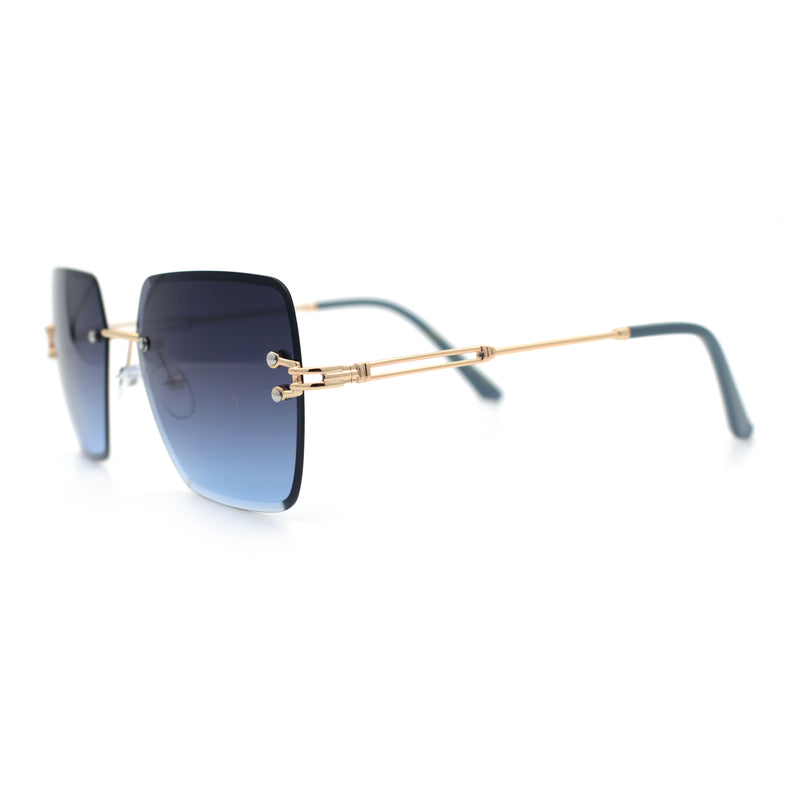 Womens Rimless Oversized Rectangle Designer Fashion Metal Rim Sunglasses