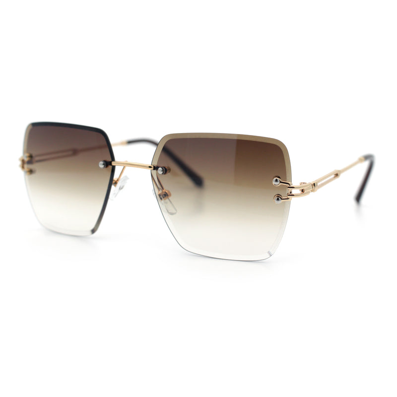 Womens Rimless Oversized Rectangle Designer Fashion Metal Rim Sunglasses