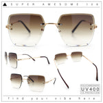 Womens Rimless Oversized Rectangle Designer Fashion Metal Rim Sunglasses