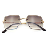 Womens Rimless Oversized Rectangle Designer Fashion Metal Rim Sunglasses