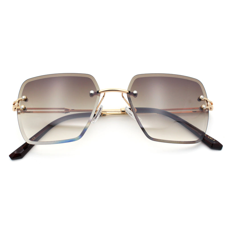 Womens Rimless Oversized Rectangle Designer Fashion Metal Rim Sunglasses
