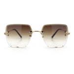 Womens Rimless Oversized Rectangle Designer Fashion Metal Rim Sunglasses