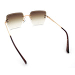 Womens Rimless Oversized Rectangle Designer Fashion Metal Rim Sunglasses