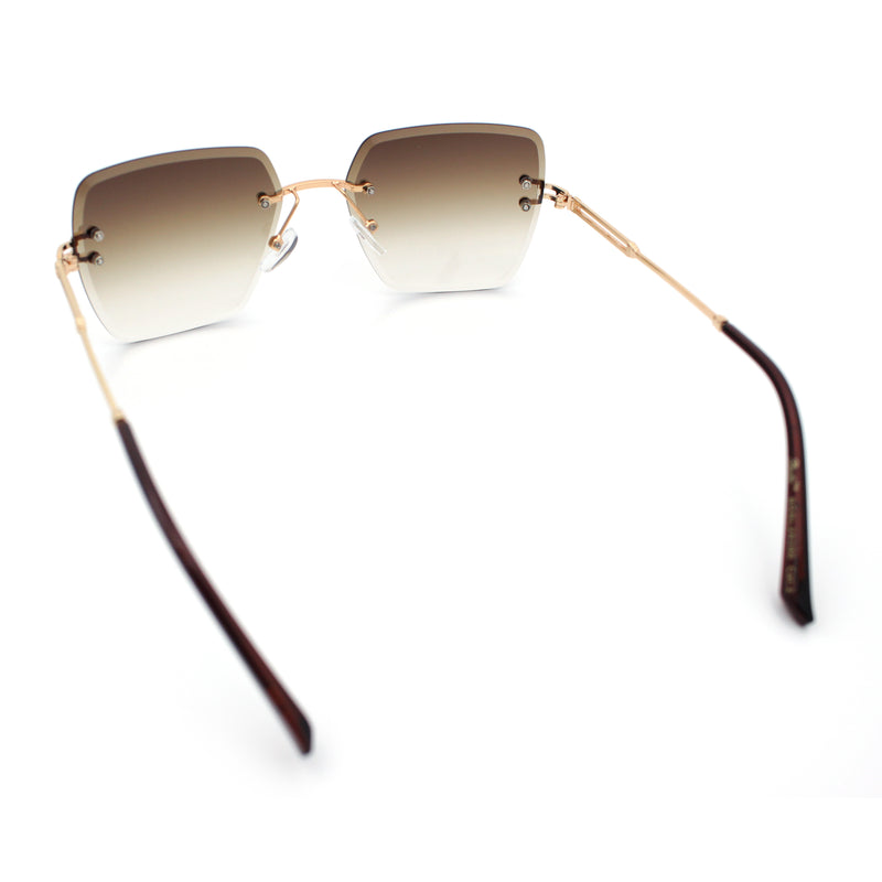 Womens Rimless Oversized Rectangle Designer Fashion Metal Rim Sunglasses