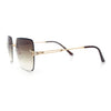 Womens Rimless Oversized Rectangle Designer Fashion Metal Rim Sunglasses