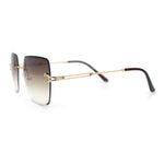 Womens Rimless Oversized Rectangle Designer Fashion Metal Rim Sunglasses