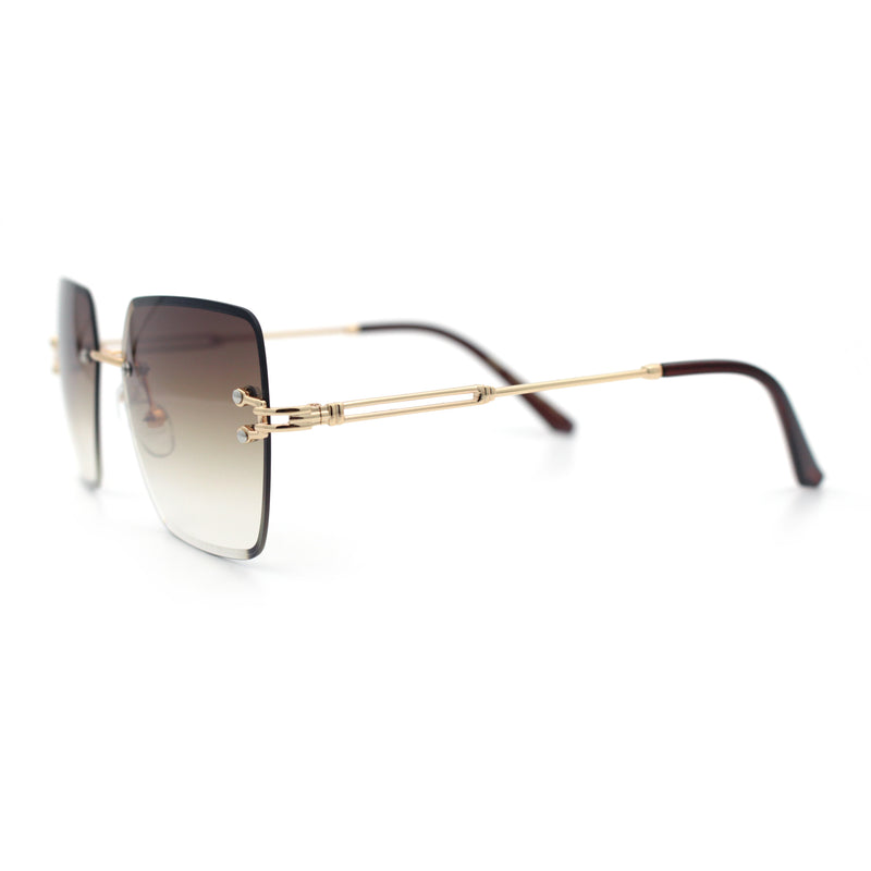 Womens Rimless Oversized Rectangle Designer Fashion Metal Rim Sunglasses