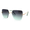 Womens Rimless Oversized Rectangle Designer Fashion Metal Rim Sunglasses