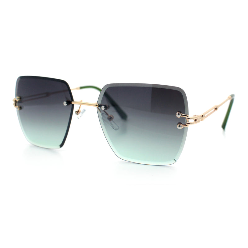 Womens Rimless Oversized Rectangle Designer Fashion Metal Rim Sunglasses