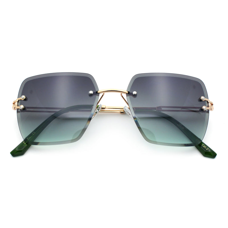 Womens Rimless Oversized Rectangle Designer Fashion Metal Rim Sunglasses