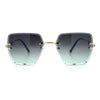 Womens Rimless Oversized Rectangle Designer Fashion Metal Rim Sunglasses