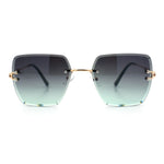 Womens Rimless Oversized Rectangle Designer Fashion Metal Rim Sunglasses