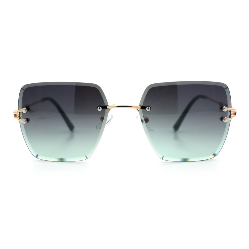 Womens Rimless Oversized Rectangle Designer Fashion Metal Rim Sunglasses