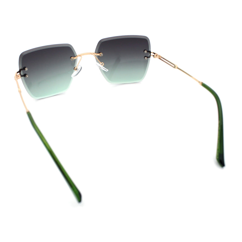 Womens Rimless Oversized Rectangle Designer Fashion Metal Rim Sunglasses