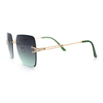 Womens Rimless Oversized Rectangle Designer Fashion Metal Rim Sunglasses