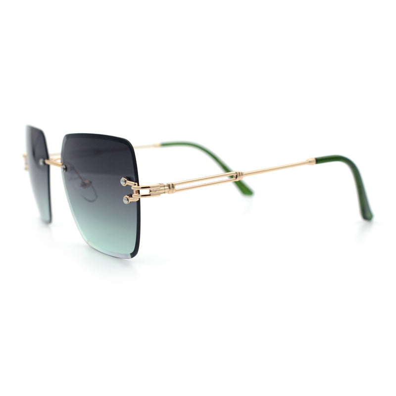 Womens Rimless Oversized Rectangle Designer Fashion Metal Rim Sunglasses
