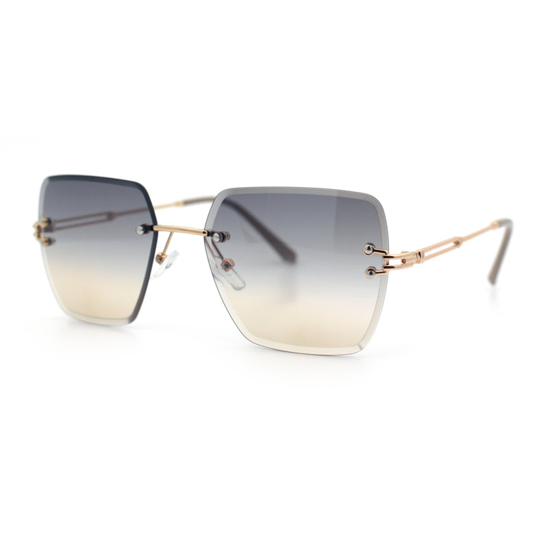 Womens Rimless Oversized Rectangle Designer Fashion Metal Rim Sunglasses