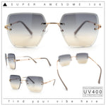 Womens Rimless Oversized Rectangle Designer Fashion Metal Rim Sunglasses